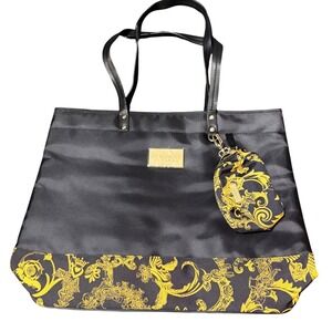NWOT Versace Parfums Weekender Tote & Mini Coin Pouch Black & Gold Design